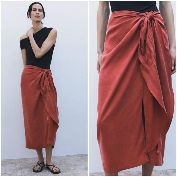 ZARA ZW COLLECTION TIE MIDI SKIRT - Picture 1 of 6